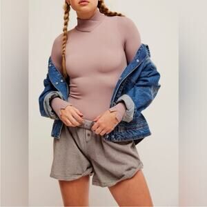 NWOT Free People Intimately XYZ Mock Neck Mauve Long Sleeve Bodysuit Size XS/S